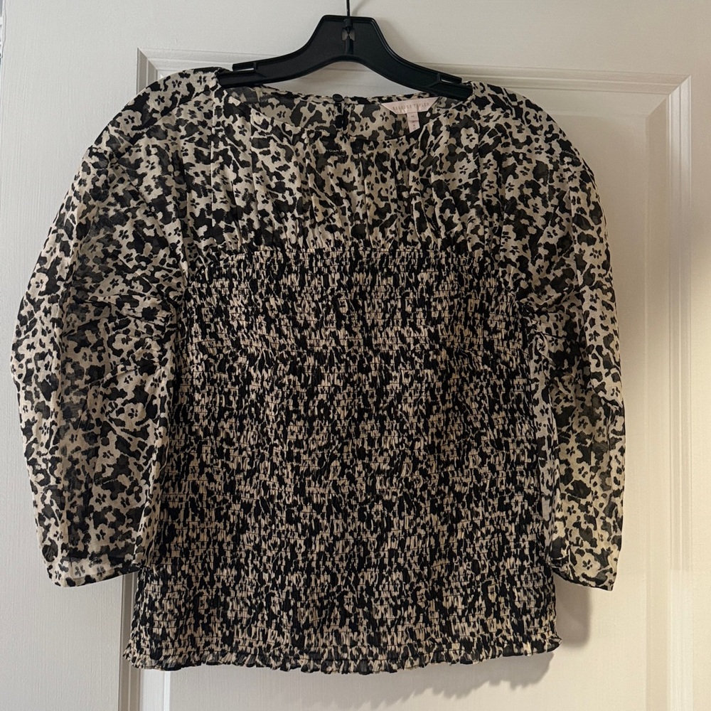 Rebecca Taylor Long-Sleeve Ruched Osaka Blouse in Buttercream Combo